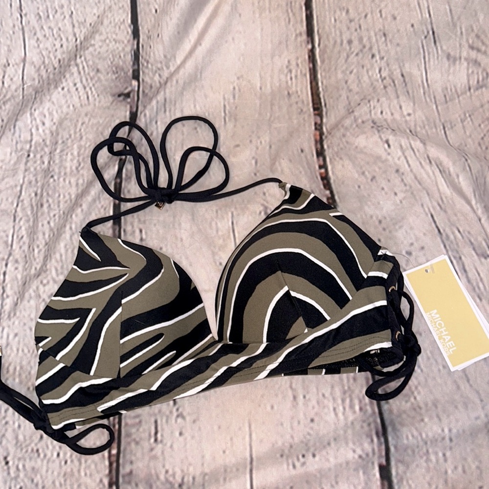 Michael Kors Padded Black & Green Bikini Top Size XS Brand New W/Tags